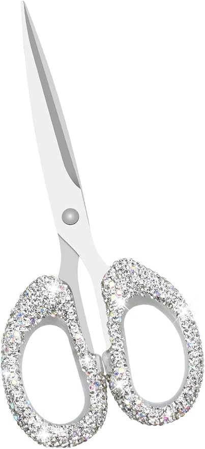 MultiBey 6.3" Rhinestone Cute Scissors, White | Cute Sparkly Rhinestone Scissors with Stainless Steel Blades | Aesthetic Craft Shears for Scrapbooking, Journaling & Office