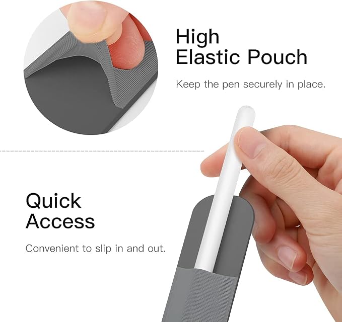 MoKo Adhesive Pencil Case Holder Sticker for Apple Pencil, Dark Grey | Elastic Adhesive Stylus Case for iPad Case Compatible with Similar Stylus Models