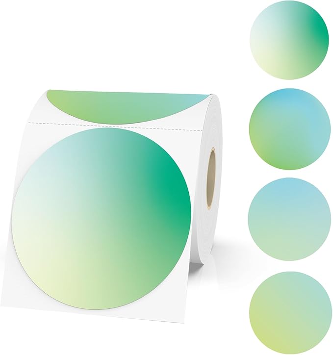 Green Round self-adhesive Sticker Labels - 3 inch Diameter, 410 Multi-purpose Thermal Labels, Roll for DIY Design, QR Code, Name Tags
