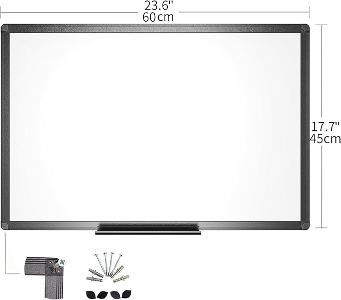 VIZ-PRO Magnetic Dry Erase Board, 24 x 18 Inches, Black Aluminium Frame | Includes 1 Eraser, 2 Markers & 4 Magnets, Wall Mounted Whiteboard for School Office and Home