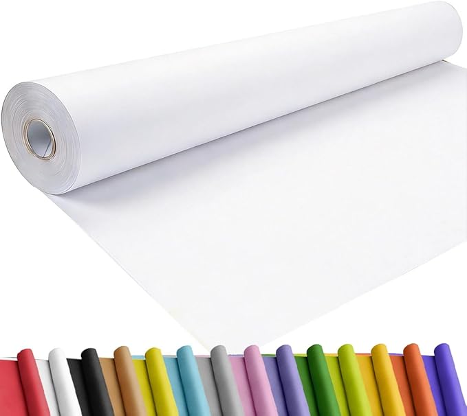 SMART&CASUAL 48" x 1,500" (125') White Kraft Craft Paper Roll for Gift Wrapping Bulletin Board Bouquet Flower Kids Art Packing Parcel Table Covering 80GSM 55LB (White, 48" x 125')
