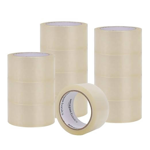 Amazon Basics Clear Shipping Packing Tape Rolls for Moving and Packaging, Home Office Supplies, 1.88 in x 72.2 Yards, 1.8 mil Thick, 12 Count