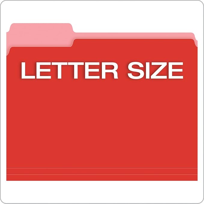 Pendaflex Colored File Folders Letter Size - 100 Pack of 12 Assorted Color Folders for Documents - 1/3-cut Tabs.
