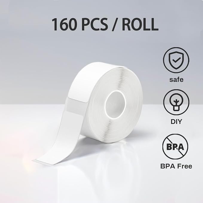 White D30 Label Tape 12mm×40mm(0.47"x1.57"), D30 Label Maker Tape Self-Adhesive Label Tape for D30 Printer, 3 Rolls