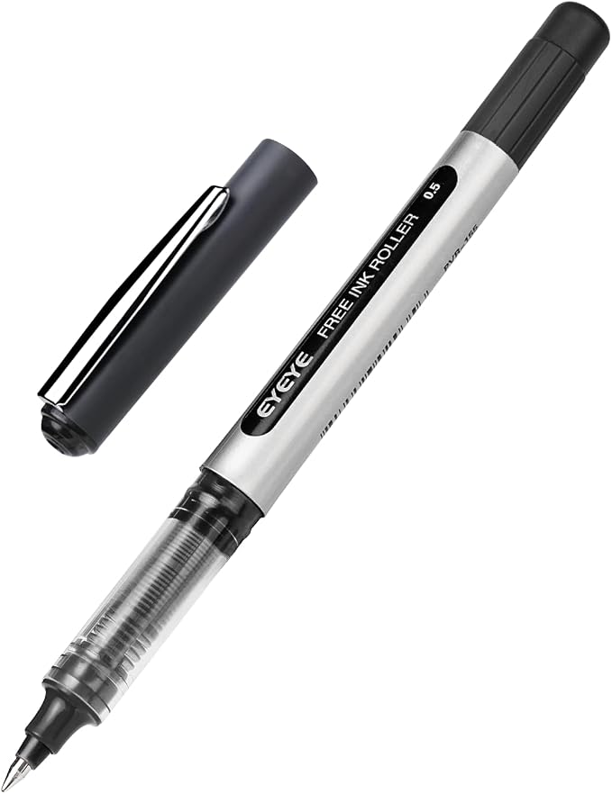 EYEYE Black Pens Pack of 12, 0.5mm Extra Fine Point Roller Ball Pen | Quick Drying Liquid Ink Rollerball Pen, Fine Point Smooth Writing Pen for Journaling Office Supplies Back to School Essential