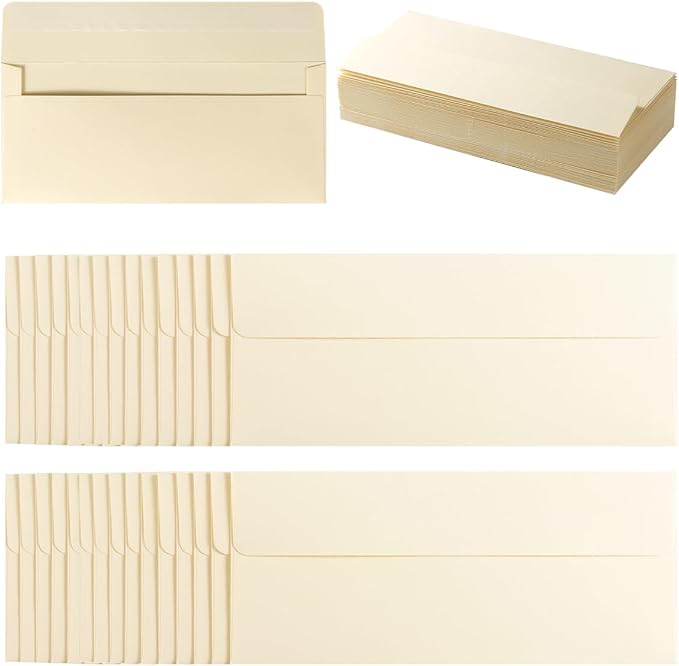 100 Pack Colored #10 Business Envelopes, 4.13 x 9.49 Inches, Cream Color | Self Seal, Standard Envelopes, For Office Checks, Business Letter Mailing, Greeting Card