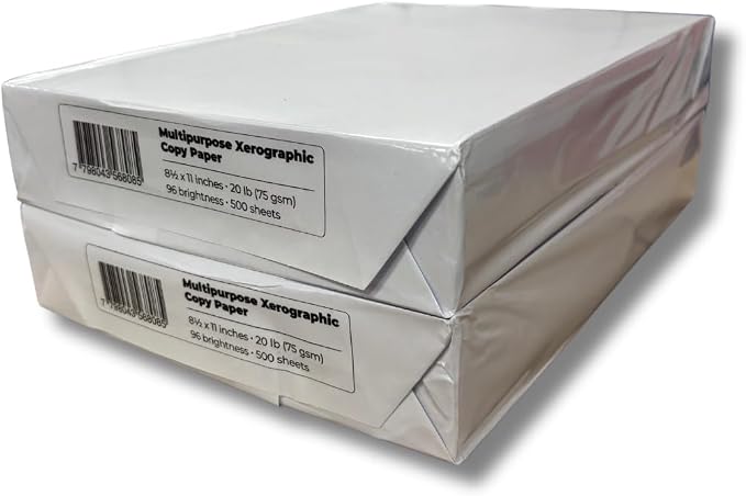 Multipurpose Copy Paper, 8.5 x 11 Inches, 20 lb, 96 Brightness, 500 Sheets per Ream, 2 Pack