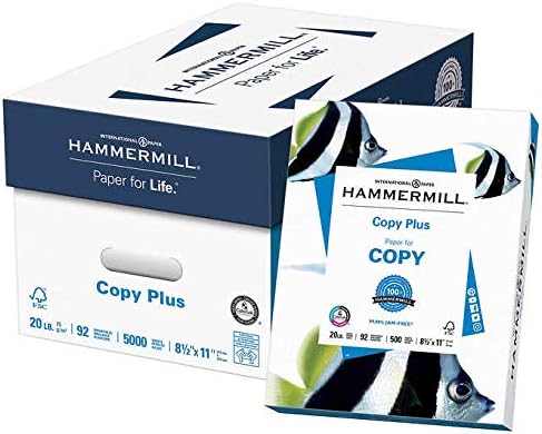 Hammermill Copy Plus Copy Paper, 8.5"x11" Letter, 20lb, 92 Bright, 5000 Sheets