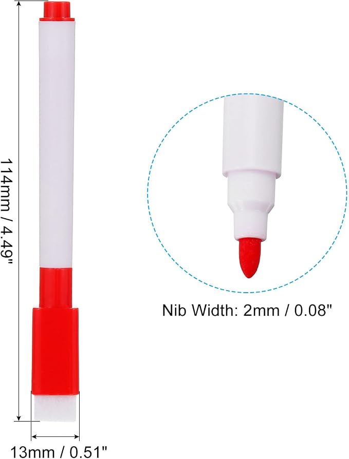 PATIKIL Dry Erase Marker Pens Red Ink Point with Eraser Cap 30Pcs | Marker Pens with Eraser Cap for Office Home Classroom, White Pen Rod