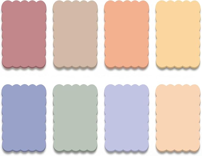Eaasty 8 Pack Scalloped Sticky Notes 4" X 6" Morandii Memo Pads | Aesthetic Cute Wavy Edges, Self-stick for School Office Desk, 240 Sheets Bulk, Pretty Design for Reminders Planning