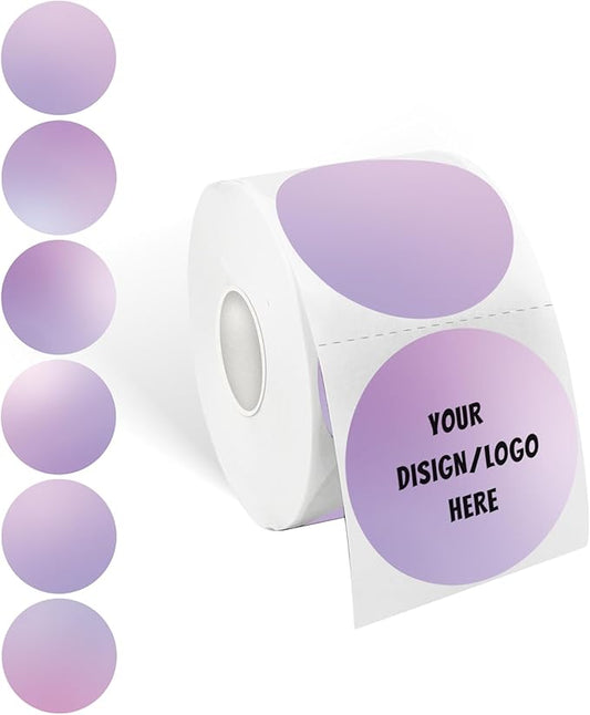 2 Inch Purple Round Thermal Sticker Labels, Self-Adhesive Circle Direct Thermal Labels, Multi-Purpose Roll Sticker Labels for DIY Logo Design, QR Code, Name Tag（ 600 Labels，1 Roll）