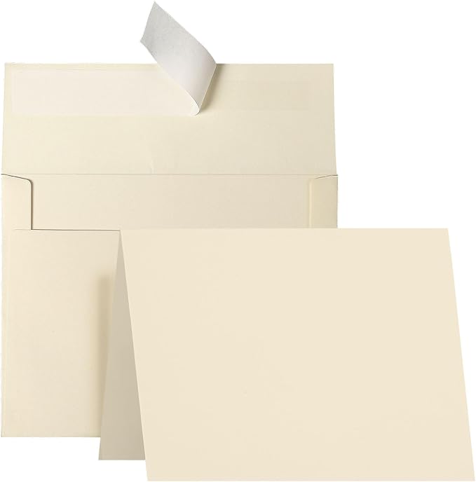 Goefun A2 Cream Folded Blank Cards and Envelopes 100 Pack | Goefun 4.25 x 5.5 Ivory Cardstock and A2 Envelopes Self Seal 100 for Wedding, Invitations, Thank You Cards & All Occasion