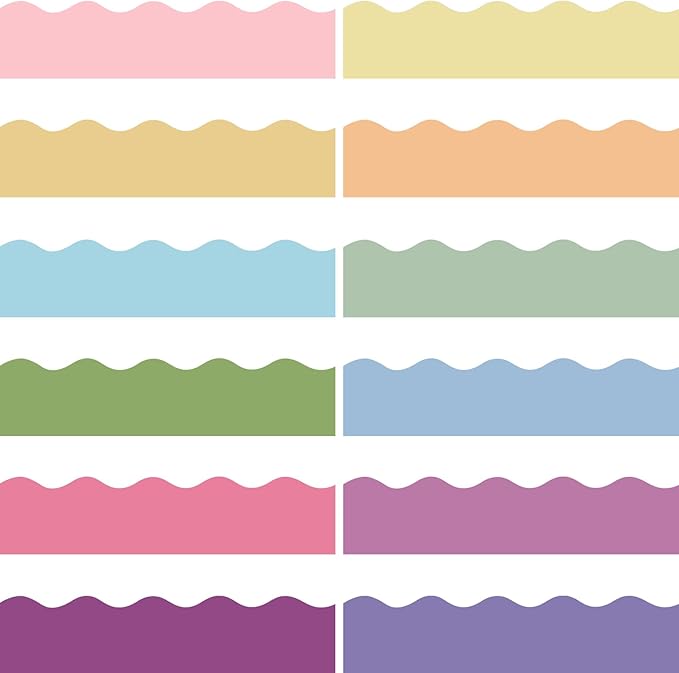 Containlol 236ft Macaron Bulletin Board Decoration, Spring Pastel Classroom Bulletin Board Borders, Bright Scalloped Trim for School Office Poster Chalkboard Whiteboard Wall Decor