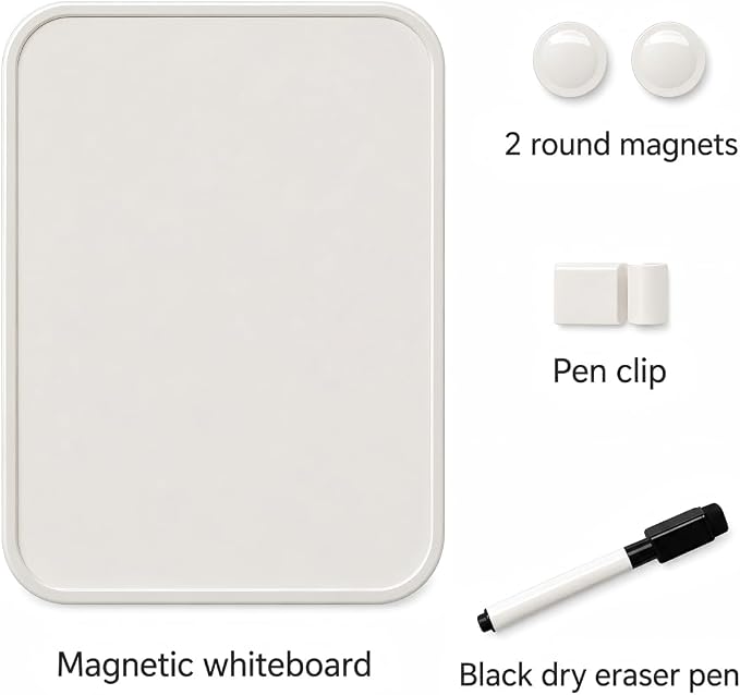2 Pack Magnetic Dry Erase Board 6" x 8", Mini Whiteboard with Marker, Magnets & Pen Holder, Small Magnetic Whiteboard for Fridge, Locker, Office Desk, Kitchen, School & Home Organization(White)