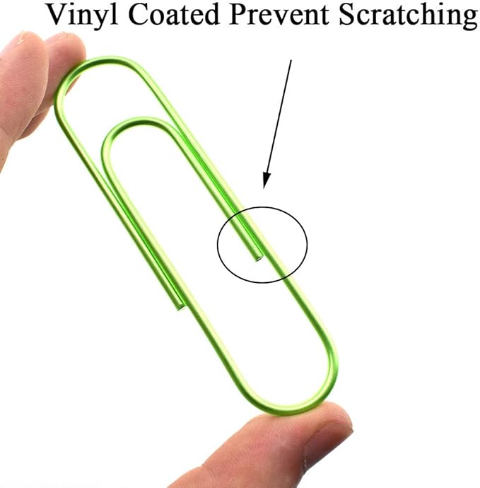 HAHIYO Paperclips 4 inch (100mm) Extra Large Paper Clips Sturdy Bright Green Vinyl Coated Prevent Scratching Tearing The Pages for Bookmark Organize Home Office School 14 Pack