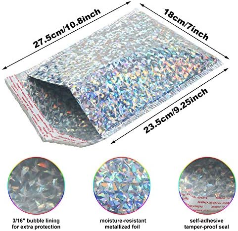 Outus 30 Pcs 7 x 11 Inch Holographic Bubble Mailers Waterproof Padded Shipping Envelopes Cute Bubble Padded Self Sealing Cushion Envelopes for Mailing Shipping Packing