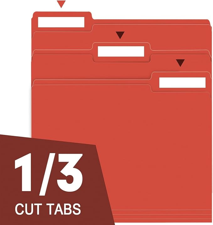 File Folder, RAZCC 100 Pack 1/3 Cut Tab File Folders Letter Size, Red Folders for Dcouments, Folders with Tab Great for Organizing and Easy File Storage
