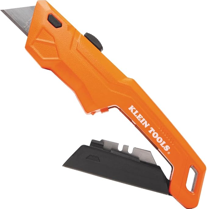 Klein Tools 44301 Retractable Utility Knife with Blade Storage and 5 Extra Blades, Bright Orange, Lightweight Ergonomic Design