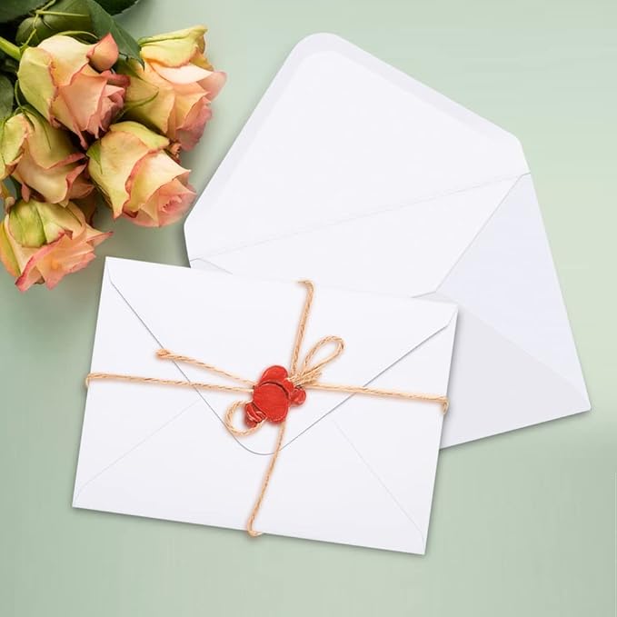 50 Packs of A7 Envelopes for Invitation, White 5x7 Envelopes with V Flap, Great for Graduation, Invitation, Baby Shower, Wedding and RSVP Cards (White)
