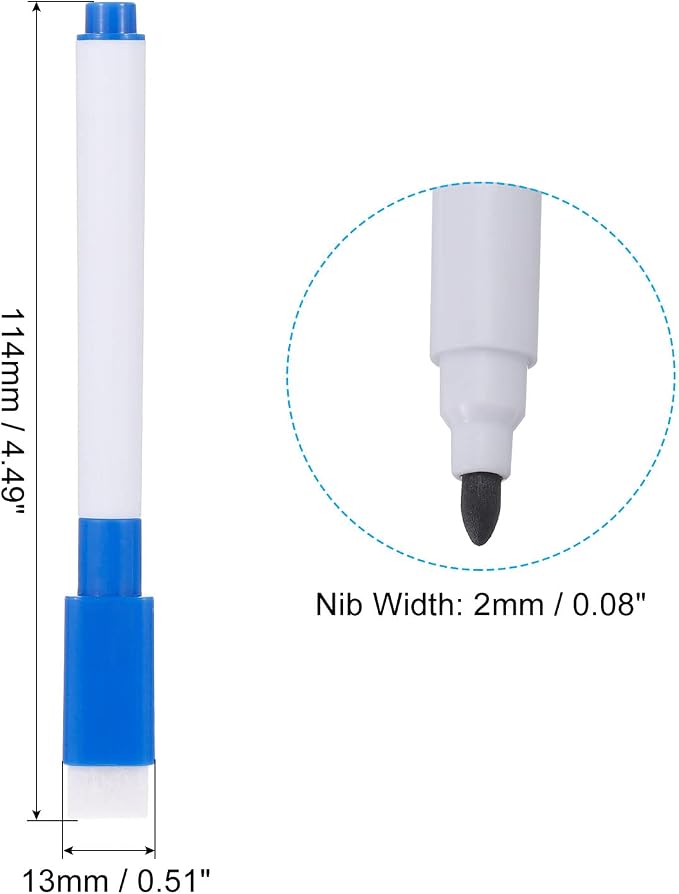 PATIKIL Dry Erase Marker Pens Dark Blue Ink Point with Eraser Cap 30Pcs | Marker Pens with Eraser Cap for Office Home Classroom, White Pen Rod
