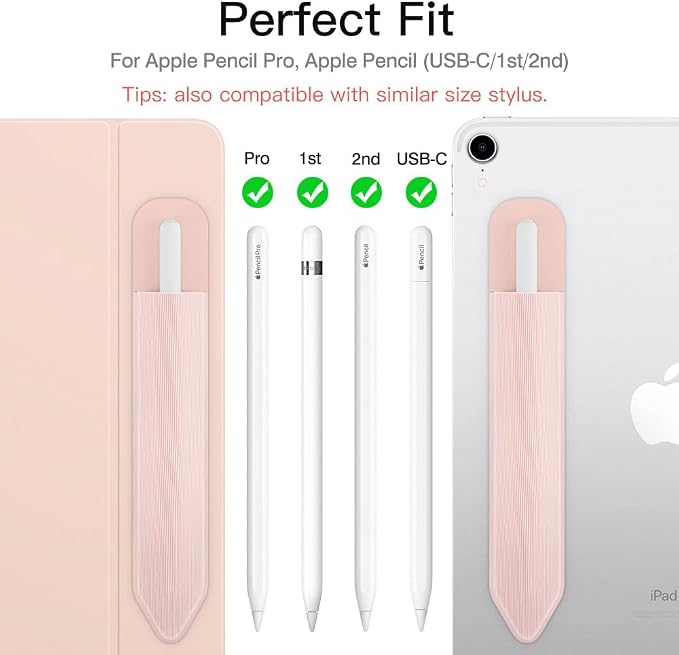MoKo Adhesive Pencil Case Holder Sticker for Apple Pencil, Rose Gold | Elastic Pencil Pocket Pouch, Adhesive Sleeve, Attached to iPad Case, For Pro/USB-C/1st/2nd Gen and Similarly Stylus Pens