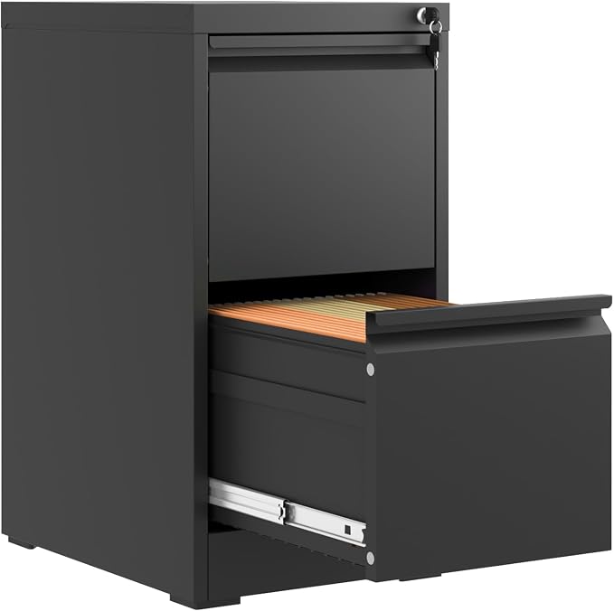 2 Drawer File Cabinet with Lock,Metal File Cabinet for Home Office | Black Vertical Filing Cabinets Heavy Duty Office Storage Cabinets for Letter/Legal/A4/F4 Size File, Assembly Required