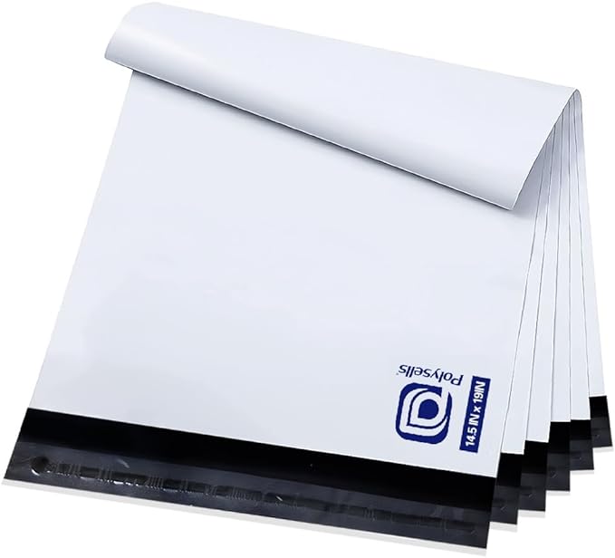 POLYSELLS 50 pcs 14.5x19 Inches White Poly Mailers Shipping Envelopes, Strong Adhesive Sealing, Waterproof, and Tear-resistant Postal Mailing Bags for Clothing and Accessories