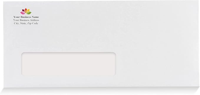 Aimoh 500#10 Custom Printed Single Left Window Envelopes - Text and Logo Customization - Gummed Closure - Size 4-1/8x9-1/2 Inches -24LB-500 Count (7-35410)