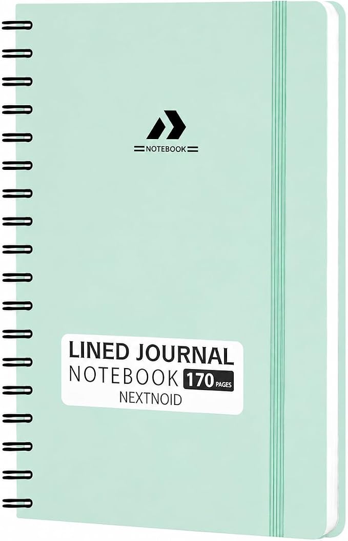 Nextnoid A5 Lined Spiral Notebook - 170 Pages, College Ruled, Mint Green | Hardcover Notebook for Everyday Writing, A5 Size (5.8" x 8.3") Journal for Work and School, Daily Journaling and Notetaking