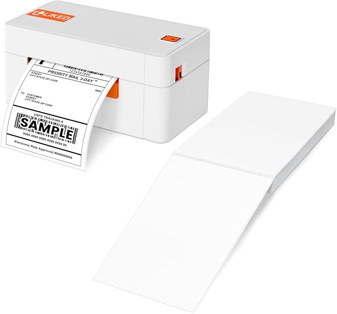 L LIKED 4x6 Fanfold Thermal Label, 100 Per Stack Thermal Shipping Labels | BPA Free, Perforated, Strong Adhesive, Compatible with Most Thermal Printers