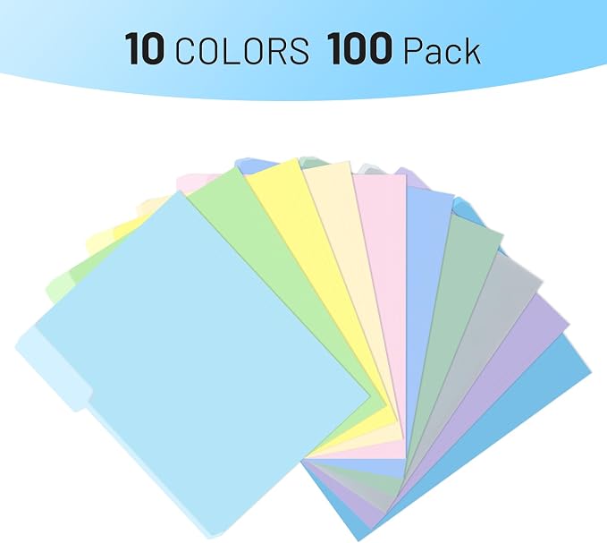 Comix Colored File Folders,100 Pack Manila Folders, Letter Size 8.5" x 11", 1/3-Cut Tabs, Morandi 10 Colors, for Office, School & Business Organization