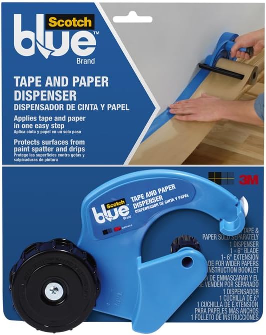 ScotchBlue Painter's Tape and Paper Dispenser, Applies Masking Paper with Painter’s Tape to Protect and Cover Surfaces, Tape Dispenser Includes Plastic Blade, Fits 12 Inch Masking Paper