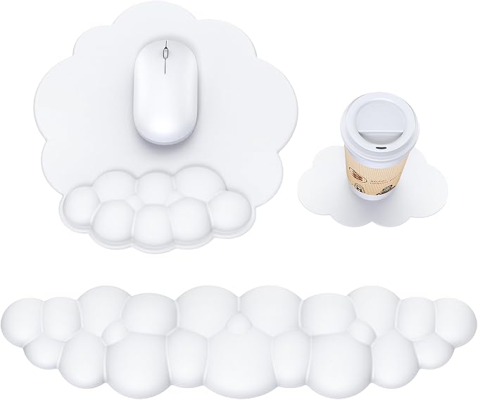 MOKURU Cloud Mouse Pad with Wrist Rest, Cloud Keyboard Wrist Rest, Mouse Pad Wrist Support, Ergonomic Keyboard Mouse Wrist Support White