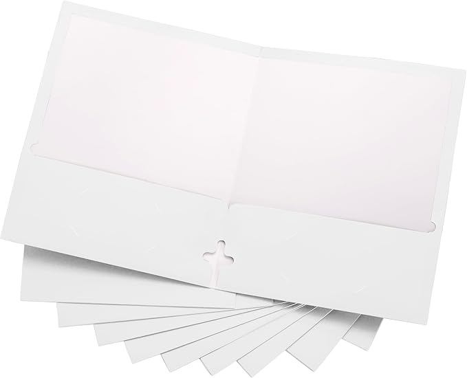 10 Pack Two Pocket Folders, White, Strong Thick Paper Folders, for Letter Size, by ACTIVITYya