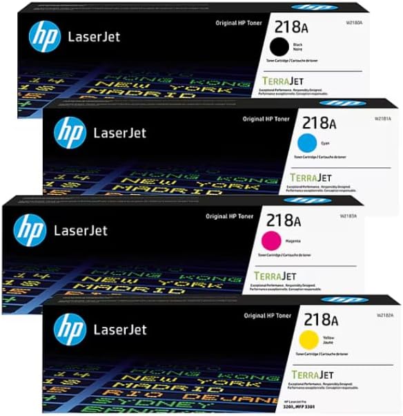 HP 218A Toner Cartridge 4-Pack (Black, Cyan, Magenta, Yellow) | Compatible Color LaserJet Pro 3201 & MFP 3301 Series Printers | W2180AQ1 Combo Pack