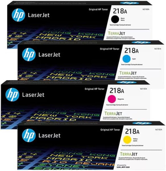 HP 218A Toner Cartridge 4-Pack (Black, Cyan, Magenta, Yellow) | Compatible Color LaserJet Pro 3201 & MFP 3301 Series Printers | W2180AQ1 Combo Pack
