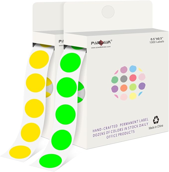 PARLAIM 1/2" Circle Dot Stickers 2 Rolls Pack 2000 Color Coded Labels for Home Commerce Business, Fluorescent Green + Yellow