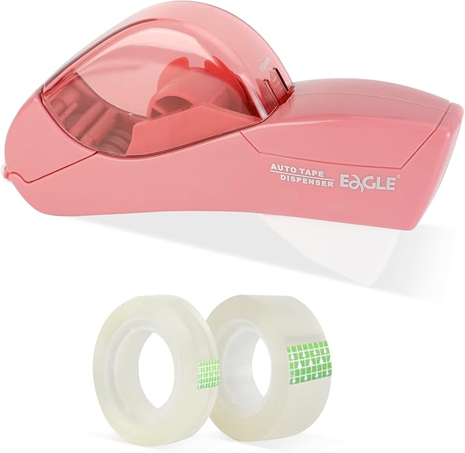 Eagle Automatic Tape Dispenser, Handheld & Portable Design, Office Tape Gun, One-Handed Operation with Safety Blade for Office, Home, DIY or Packaging (Includes 2 Free Tapes)（Flamingo Pink）