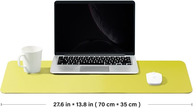 Leather Desk Mat - Non-Slip PU Desk Pad for Office and Home - Desk Organization and Accessories - Ideal for Large Mouse Pad and Desk Mats on Top of Desks (Lemon Yellow,27.6"x 13.8")