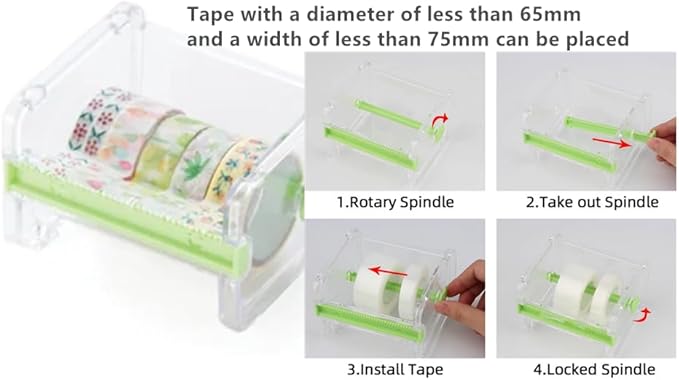 Leoyoubei Transparent Desktop Tape Machine, Mini Tape Storage Box, Double Zigzag Office/School/Family Tape Separator (Green)