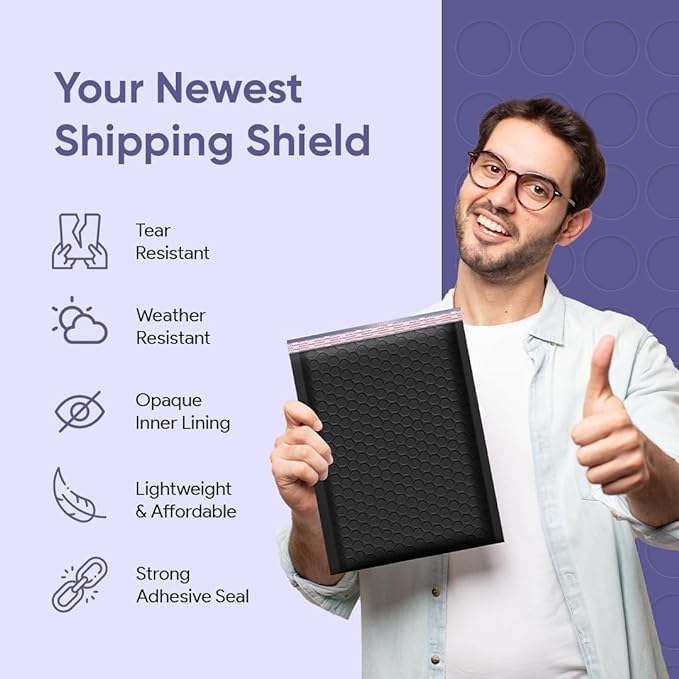 Black 8.5x14.5 Inch Poly Bubble Mailers #3 |Self Seal Padded Envelopes | Air Cushioned Bubble Mailer | Usable Size 8.5x13.5 Inch | 100 Pack Bulk | Waterproof | Lightweight Mailing Shipping Bags