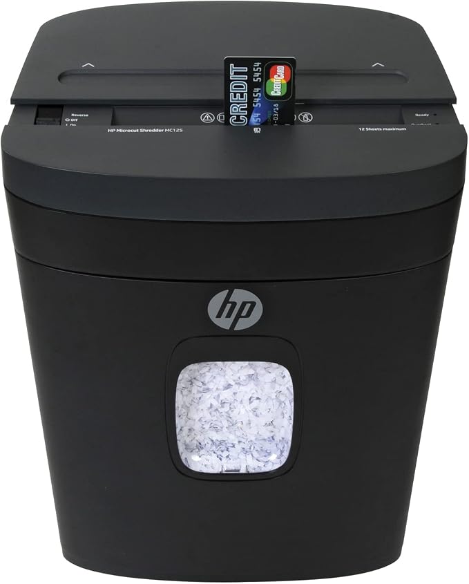 HP - Micro Cut Paper Shredder, 12-Sheet with Slide Top for Office | Micro Cut High Security Shredding, Slide Top Design, Pullout Basket, Rolling Casters, Home And Office Use