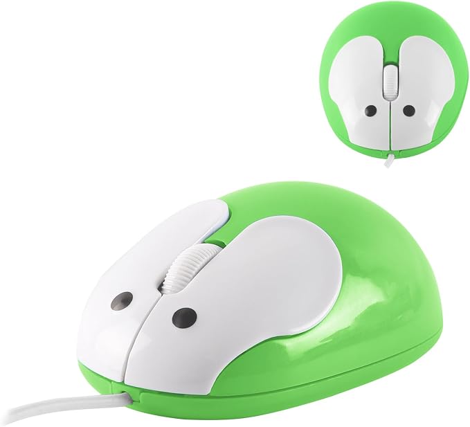 Cute Wired Mouse, Small Rabbit Shape USB Wired 1600 DPI Optical Mice Computer Mouse, Portable Corded Mice for Travel, Office, Home, Laptop, Computer (Green)