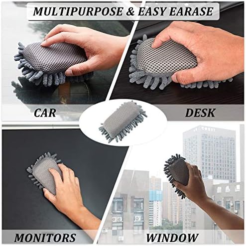 Zonon 4 Pcs 5" x 3" Dry Erase Eraser, Gray | Microfiber Shag Washable Whiteboard Erasers for Markers and Chalk, Reusable Board Cleaners, Classroom Office Home Use