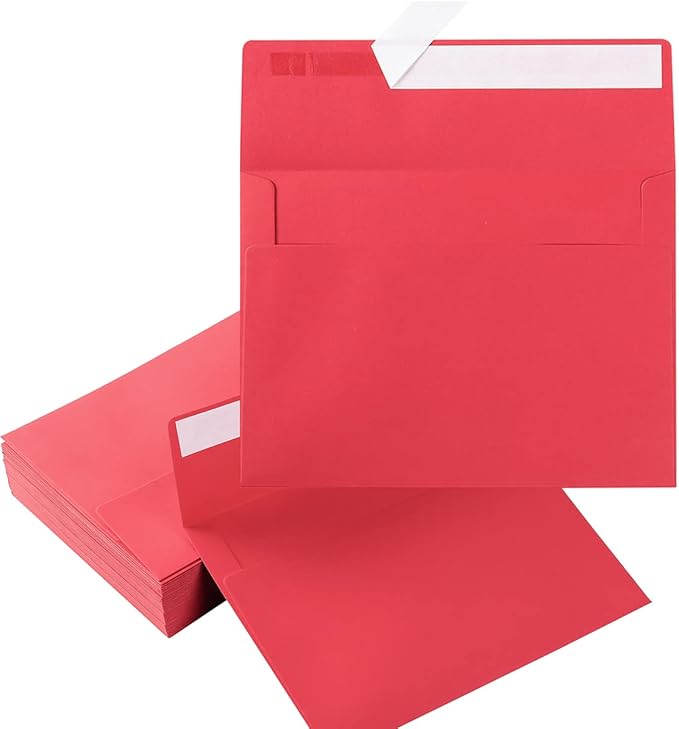 50 Pack 5 x 7 Envelopes Colored Self Seal for Wedding, Party Invitations, Greeting Cards, Announcements, Photos, 5.24 x 7.21 Inches (Red)