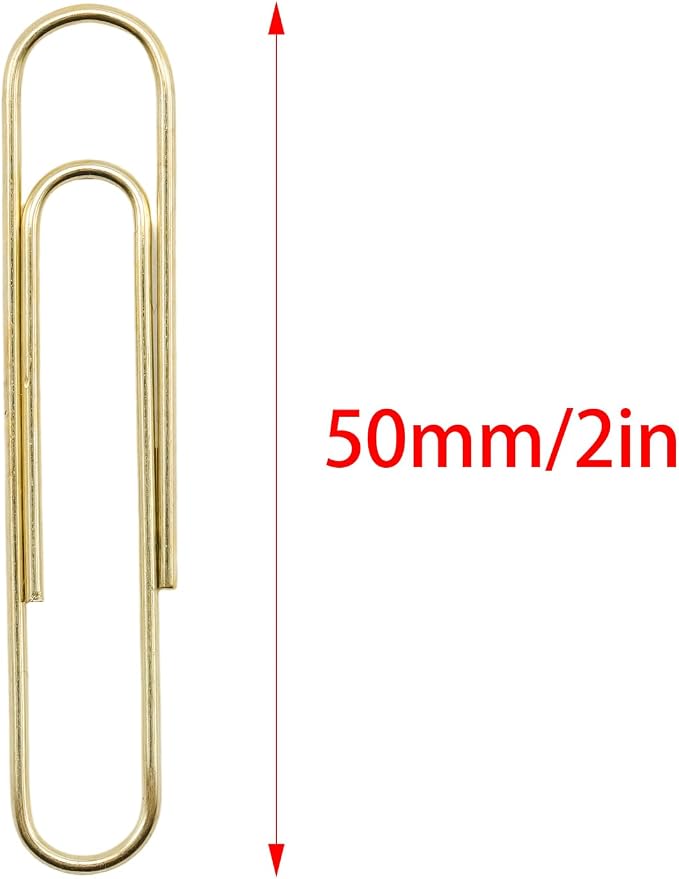 100 Pcs Gold Paper Clips, 2 Inch (50mm) Colorful Paperclips | Reusable Big Paperclips, Colored Jumbo Paper Clips, Rust Proof, for Office, School, DIY, Bookmarks and Document Organization