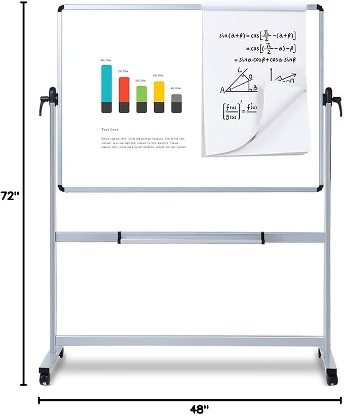 VIZ-PRO Double-Sided Magnetic Mobile Whiteboard, 72" x 48" | 6' x 4' Rolling Dry Erase Board Easel Stand on Wheels with Aluminium Frame for School Office Home