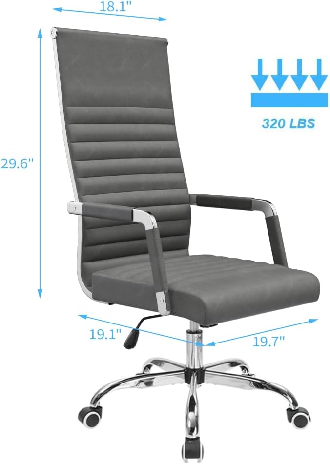 Furmax Ribbed Office Chair High Back PU Leather Executive Conference Chair Adjustable Swivel Chair with Arms (Bicolor Vintage Grey)