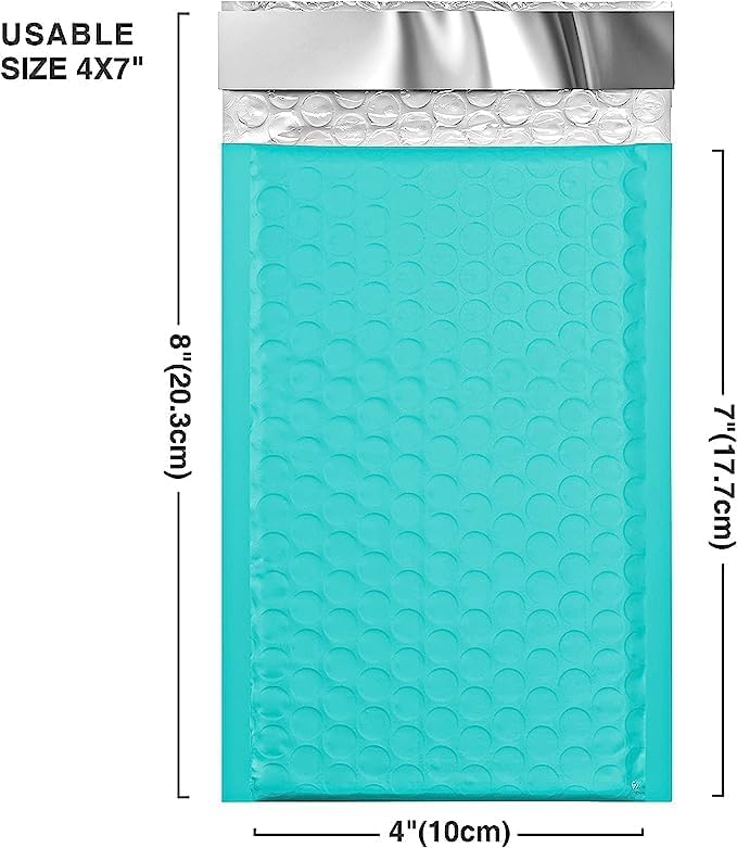Metronic 500pc Small Bubble Mailer 4x8 Inch Teal Waterproof Padded Envelopes,Self-Seal Small Bubble Mailers Cushioning Bubble Envelopes for Shipping,Jewelry Makeup Supplies, Packaging Bulk