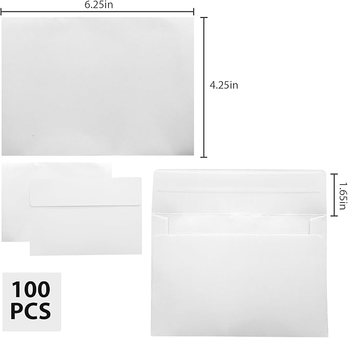 100 Packs A9 Envelopes, 5-3/4 x 8-3/4 for Invitations, Photos, Postcards, Greeting Cards, Mailings, Wedding - Self-Sealing White Envelopes